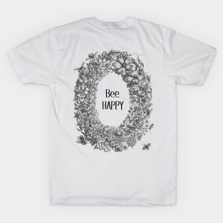 Wreath Botanical  Illustration with Bee and Text T-Shirt